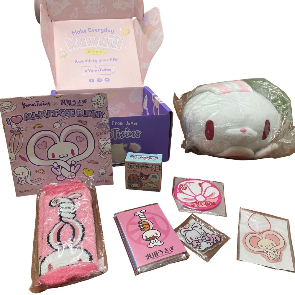 Yume Twins Mori Chack  Kwaii All Purpose Bunny Rabbit Plush Toy Box Set NWT